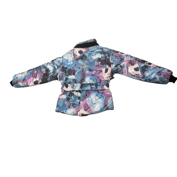 Vintage Polaris Snowmobile Puffer Jacket Thermoloft Belted Abstract Print size M - Picture 12 of 15